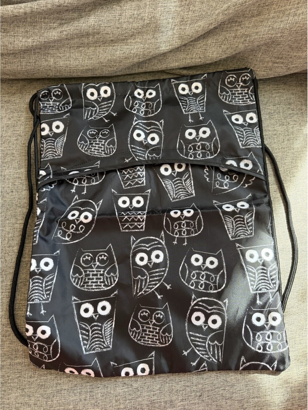 Thirty One Cinch Sac Bag Drawstring Backpack 14 X 18 In Its Owl Good Black White